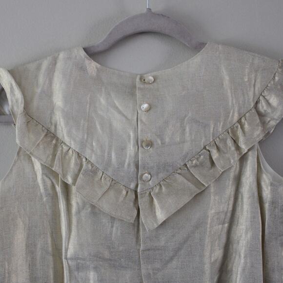 NWT Bonpoint Linen Gold Sleeveless Ruffle Dress Lined Girls Size 12 - Picture 4 of 8